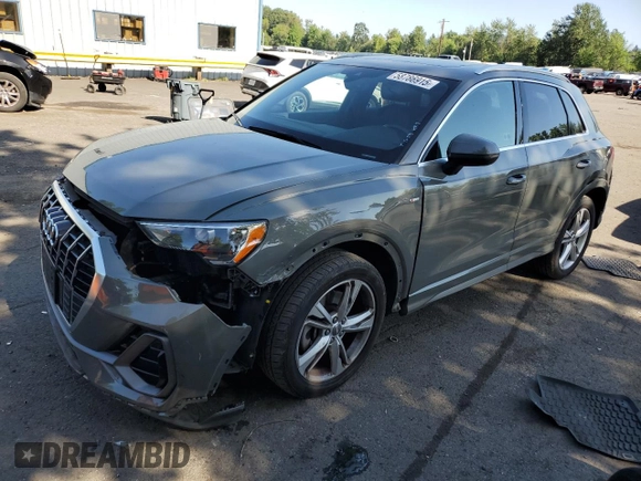 2020 Audi Q3 S line Premium with VIN WA1DECF35L1032280, listed as a Copart auction lot 58786915 with 48,006 mi miles and Salvage title. Bid and sale history available at DreamBid. Image 1.