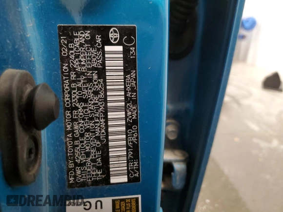 2021 Toyota Prius LE with VIN JTDKAMFP7M3186254, listed as a Copart auction lot 50225635 with 69,882 mi miles and Salvage Title. Bid and sale history available at DreamBid. Image 13.