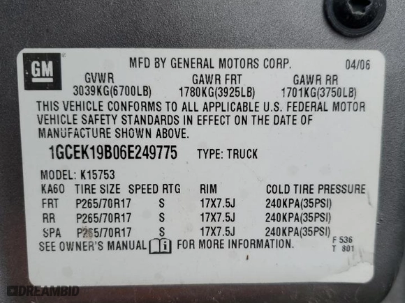 2006 Chevrolet Silverado 1500 LT1 with VIN 1GCEK19B06E249775, listed as a Copart auction lot 51620035 with 173,979 mi miles and Clean Title. Bid and sale history available at carsss.com. Image 12.