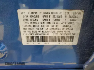 2006 Acura TSX Navi with VIN JH4CL96916C016860, listed as a Copart auction lot 54047475 with Not provided miles and Non repairable. Bid and sale history available at DreamBid. Image 12.
