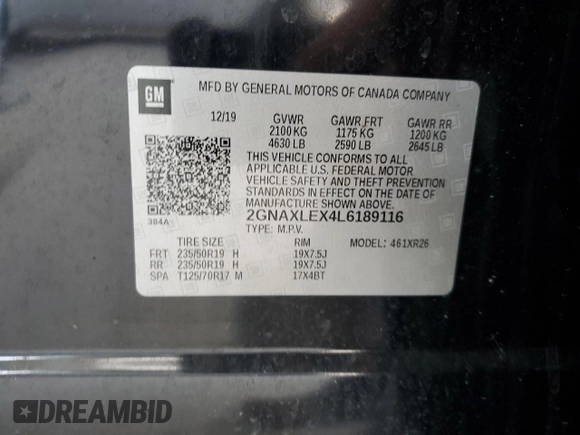 2020 Chevrolet Equinox LT with VIN 2GNAXLEX4L6189116, listed as a Copart auction lot 45707755 with 81,495 mi miles and Salvage Title. Bid and sale history available at carsss.com. Image 13.