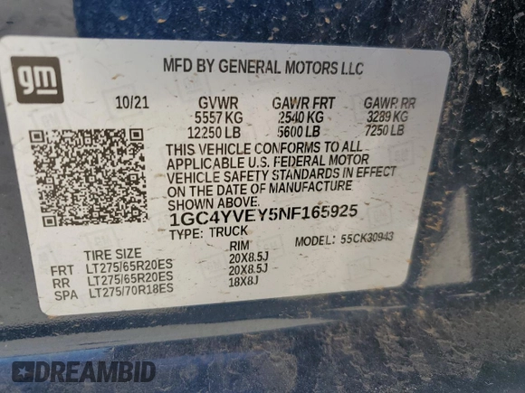 2022 Chevrolet Silverado 3500HD High Country with VIN 1GC4YVEY5NF165925, listed as a Copart auction lot 82040744 with 22,040 mi miles and Salvage Title. Bid and sale history available at carsss.com. Image 12.