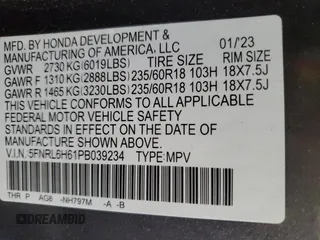 2023 Honda Odyssey EX-L with VIN 5FNRL6H61PB039234, listed as a Copart auction lot 46850505 with 45,731 mi miles and Non Repairable. Bid and sale history available at carsss.com. Image 14.