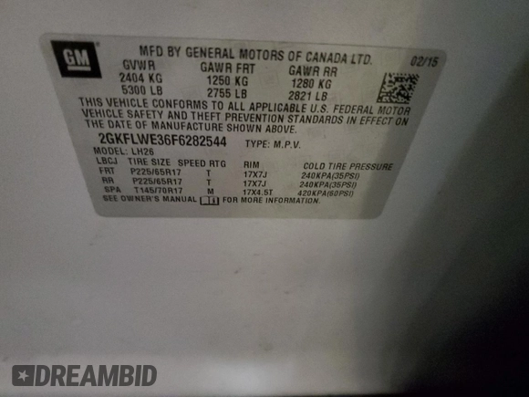 2015 GMC Terrain SLE z VIN 2GKFLWE36F6282544, wystawiony jako Copart lot #44976365 z przebiegiem 171 555 mil mil oraz Szkoda całkowita • Salvage title. Historia ofert i sprzedaży dostępna na DreamBid. Obrazek 12.