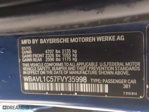 2015 BMW X1 xDrive28i with VIN WBAVL1C57FVY35998, listed as a IAAI auction lot 41740072 with 84,233 mi miles. Bid and sale history available at carsss.com. Image 9.