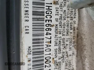1996 Honda Accord with VIN 1HGCE6647TA010021, listed as a Copart auction lot 86294974 with 162,400 mi miles and Salvage title. Bid and sale history available at DreamBid. Image 12.