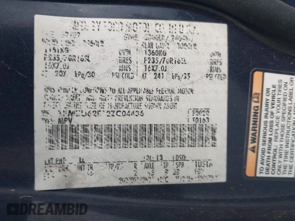 2002 Ford Explorer XLS with VIN 1FMZU62E12ZC04436, listed as a IAAI auction lot 42746422 with 198,618 mi miles and . Bid and sale history available at DreamBid. Image 9.