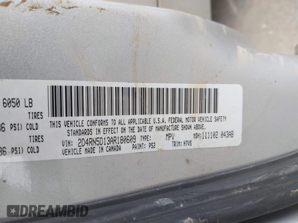 2010 Dodge Grand Caravan SXT with VIN 2D4RN5D13AR180609, listed as a IAAI auction lot 41857215 with Not Provided miles and . Bid and sale history available at DreamBid. Image 9.