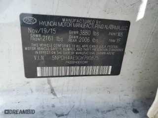 2016 Hyundai Elantra SE with VIN 5NPDH4AE9GH790875, listed as a Copart auction lot 52036105 with 86,760 mi miles and Salvage Title. Bid and sale history available at carsss.com. Image 12.