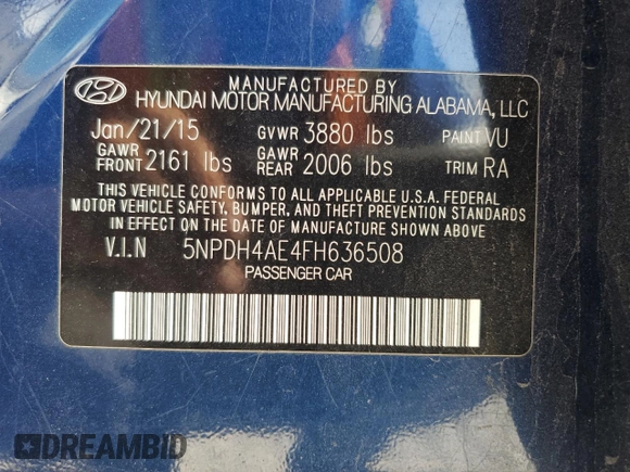 2015 Hyundai Elantra SE z VIN 5NPDH4AE4FH636508, wystawiony jako Copart lot #58807875 z przebiegiem 129 065 mil mil oraz Szkoda całkowita • Salvage title. Historia ofert i sprzedaży dostępna na DreamBid. Obrazek 12.