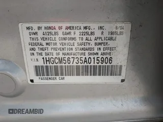 2005 Honda Accord EX with VIN 1HGCM56735A015906, listed as a IAAI auction lot 42127895 with 204,056 mi miles and . Bid and sale history available at DreamBid. Image 9.