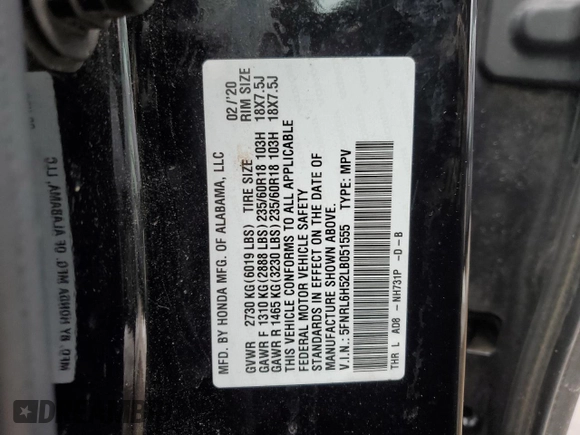 2020 Honda Odyssey EX with VIN 5FNRL6H52LB051555, listed as a Copart auction lot 44584755 with 55,905 mi miles and Salvage Title. Bid and sale history available at DreamBid. Image 13.