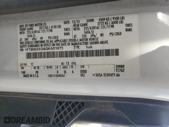 2016 Ford Transit Cargo with VIN 1FTBW3XG4GKA51673, listed as a Copart auction lot 41978205 with 234,923 mi miles and Clean Title. Bid and sale history available at carsss.com. Image 13.