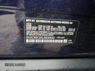 2020 BMW X5 xDrive40i with VIN 5UXCR6C05L9B00842, listed as a Copart auction lot 53187955 with Not provided miles and Salvage title. Bid and sale history available at DreamBid. Image 12.