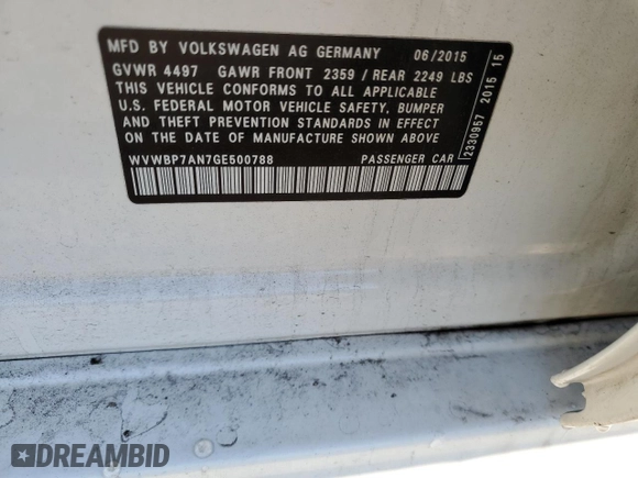 2016 Volkswagen CC Sport with VIN WVWBP7AN7GE500788, listed as a Copart auction lot 49979085 with 119,162 mi miles and Salvage Title. Bid and sale history available at carsss.com. Image 12.