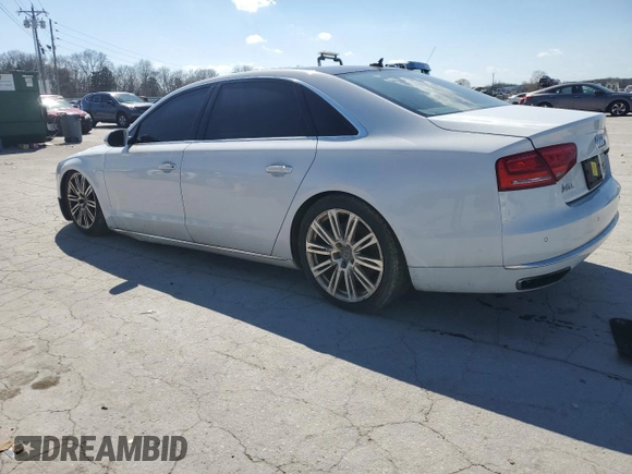 2014 Audi A8 4.0T with VIN WAUR2AFD9EN004542, listed as a Copart auction lot 50818845 with 75,908 mi miles and Salvage Title. Bid and sale history available at DreamBid. Image 2.