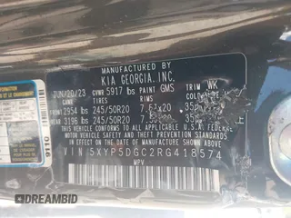 2024 Kia Telluride SX Prestige X-Pro with VIN 5XYP5DGC2RG418574, listed as a IAAI auction lot 39062660 with Not Provided miles and . Bid and sale history available at DreamBid. Image 9.