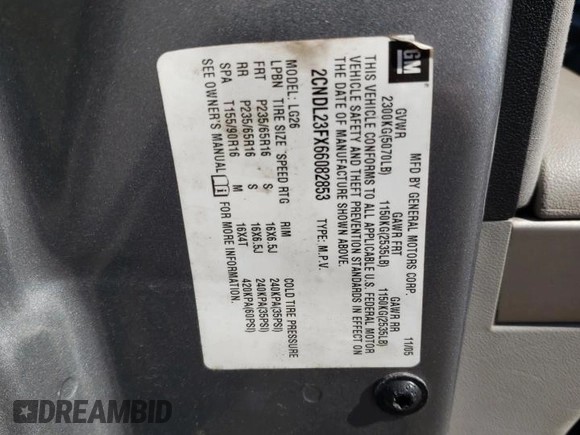2006 Chevrolet Equinox LS with VIN 2CNDL23FX66082853, listed as a Copart auction lot 50337885 with 0 mi miles and Salvage Title. Bid and sale history available at carsss.com. Image 13.