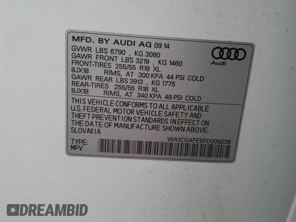 2015 Audi Q7 Premium z VIN WA1CGAFE5FD008236, wystawiony jako Copart lot #52850365 z przebiegiem 127 490 mil mil oraz Szkoda całkowita • Salvage title. Historia ofert i sprzedaży dostępna na DreamBid. Obrazek 15.