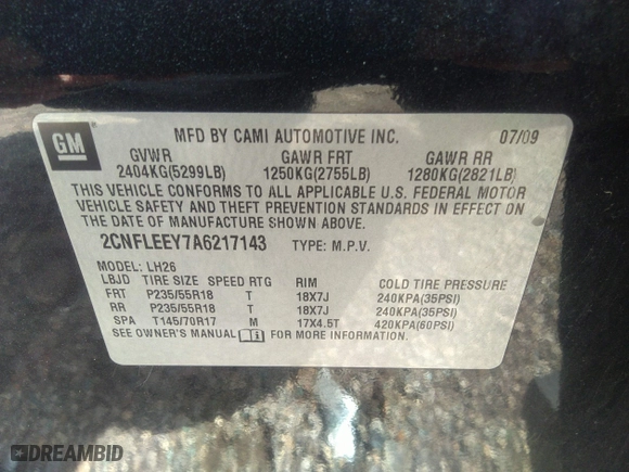 2010 Chevrolet Equinox LT w/1LT with VIN 2CNFLEEY7A6217143, listed as a IAAI auction lot 36431749 with 150,655 mi miles. Bid and sale history available at carsss.com. Image 9.