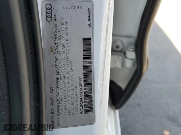 2014 Audi A6 Premium Plus with VIN WAUFMAFC5EN045299, listed as a Copart auction lot 59783855 with 117,488 mi miles and Clean title. Bid and sale history available at DreamBid. Image 12.