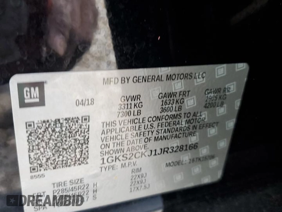 2018 GMC Yukon Denali with VIN 1GKS2CKJ1JR328166, listed as a Copart auction lot 45020505 with 58,311 mi miles and Salvage Title. Bid and sale history available at carsss.com. Image 13.
