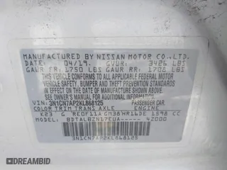 2019 Nissan Versa Sedan SV with VIN 3N1CN7AP2KL868125, listed as a IAAI auction lot 41966806 with 73,481 mi miles. Bid and sale history available at carsss.com. Image 9.