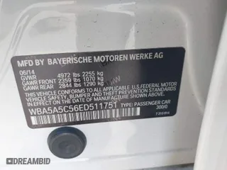 2014 BMW 5 Series 528i with VIN WBA5A5C56ED511751, listed as a IAAI auction lot 41450792 with 134,218 mi miles. Bid and sale history available at carsss.com. Image 9.