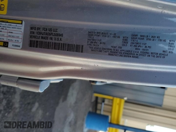 2023 Jeep Gladiator Sport S с VIN 1C6HJTAG6PL506946, выставлен на аукционе Copart как лот 57903315 с пробегом 48 169 миль миль и Чистый • Clean title. История ставок и продаж доступна на DreamBid. Изображение 12.
