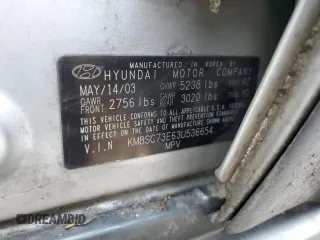 2003 Hyundai Santa Fe LX with VIN KM8SC73E63U536654, listed as a Copart auction lot 76224694 with 191,977 mi miles and Salvage Title. Bid and sale history available at carsss.com. Image 15.