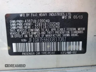 2013 Subaru WRX WRX with VIN JF1GR7E66DG837087, listed as a Copart auction lot 56911605 with 99,385 mi miles and Salvage title. Bid and sale history available at DreamBid. Image 12.