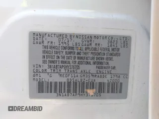 2017 Nissan Sentra SV z VIN 3N1AB7AP9HY376705, wystawiony jako IAAI lot #42298516 z przebiegiem 136 602 mil mil oraz . Historia ofert i sprzedaży dostępna na DreamBid. Obrazek 9.
