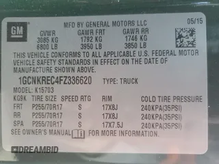 2015 Chevrolet Silverado 1500 LT with VIN 1GCNKREC4FZ336620, listed as a Copart auction lot 53743685 with 66,122 mi miles and Salvage Title. Bid and sale history available at carsss.com. Image 12.