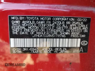 2022 Lexus IS with VIN JTHDA1D28N5119746, listed as a Copart auction lot 85413404 with 73,941 mi miles and Salvage Title. Bid and sale history available at carsss.com. Image 14.