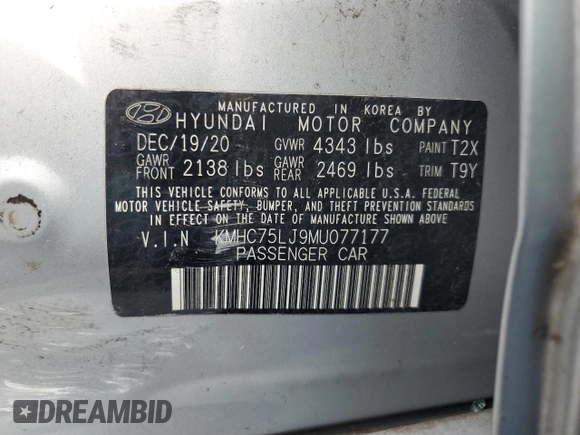 2021 Hyundai Ioniq SE z VIN KMHC75LJ9MU077177, wystawiony jako Copart lot #60105725 z przebiegiem 48 792 mil mil oraz Szkoda całkowita • Salvage title. Historia ofert i sprzedaży dostępna na DreamBid. Obrazek 12.