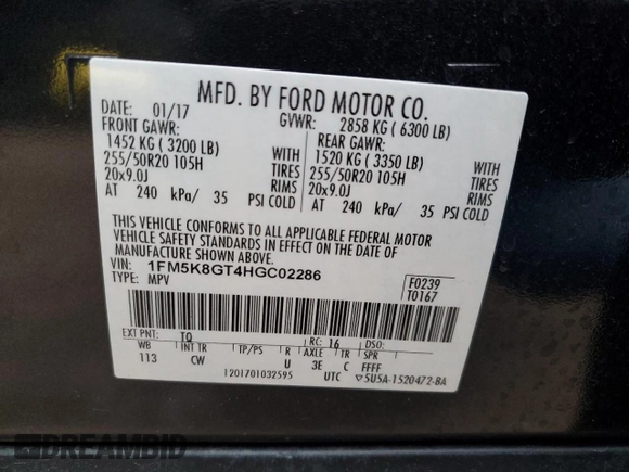 2017 Ford Explorer Sport с VIN 1FM5K8GT4HGC02286, выставлен на аукционе Copart как лот 44364345 с пробегом 137 296 миль миль и Списание • Salvage title. История ставок и продаж доступна на DreamBid. Изображение 13.