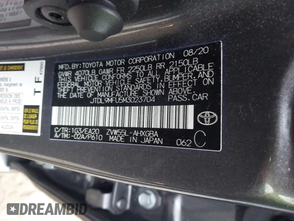 2021 Toyota Prius LE z VIN JTDL9MFU5M3023704, wystawiony jako IAAI lot #42190887 z przebiegiem 45 711 mil mil oraz . Historia ofert i sprzedaży dostępna na DreamBid. Obrazek 9.