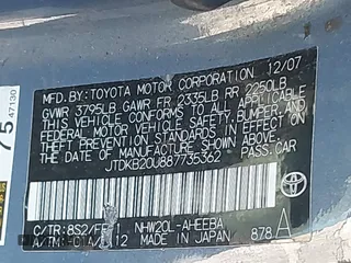 2008 Toyota Prius with VIN JTDKB20U887735362, listed as a IAAI auction lot 41994560 with 175,179 mi miles and . Bid and sale history available at carsss.com. Image 9.