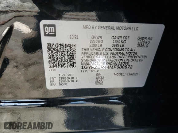 2021 Cadillac XT4 FWD Sport with VIN 1GYFZER44MF080872, listed as a Copart auction lot 86344534 with 23,865 mi miles and Salvage Title. Bid and sale history available at DreamBid. Image 13.