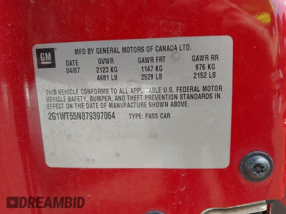 2007 Chevrolet Impala LT with VIN 2G1WT55N879397064, listed as a IAAI auction lot 42036776 with 236,678 mi miles and . Bid and sale history available at DreamBid. Image 9.