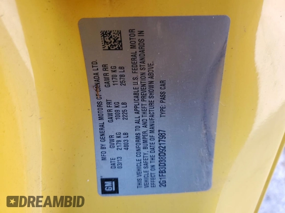 2013 Chevrolet Camaro LT z VIN 2G1FB3D38D9217987, wystawiony jako Copart lot #76570004 z przebiegiem 108 781 mil mil oraz Szkoda całkowita • Salvage title. Historia ofert i sprzedaży dostępna na DreamBid. Obrazek 14.