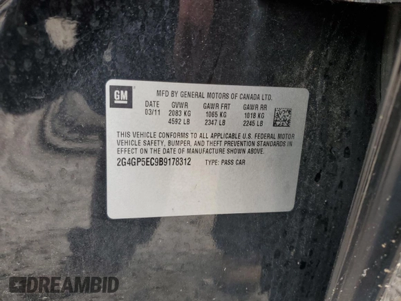 2011 Buick Regal CXL RL2 z VIN 2G4GP5EC9B9178312, wystawiony jako Copart lot #67191144 z przebiegiem Nie podano mil oraz Szkoda całkowita • Salvage title. Historia ofert i sprzedaży dostępna na DreamBid. Obrazek 13.