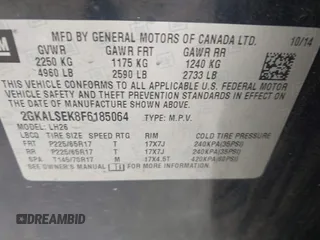 2015 GMC Terrain SLT z VIN 2GKALSEK8F6185064, wystawiony jako IAAI lot #42310073 z przebiegiem 157 332 mil mil oraz . Historia ofert i sprzedaży dostępna na DreamBid. Obrazek 9.