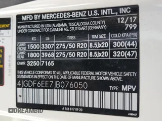 2018 Mercedes-Benz GLS with VIN 4JGDF6EE7JB076050, listed as a Copart auction lot 73390983 with 0 mi miles. Bid and sale history available at carsss.com. Image 13.