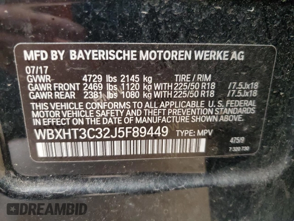 2018 BMW X1 xDrive28i with VIN WBXHT3C32J5F89449, listed as a Copart auction lot 64896595 with 108,804 mi miles and Clean title. Bid and sale history available at DreamBid. Image 13.