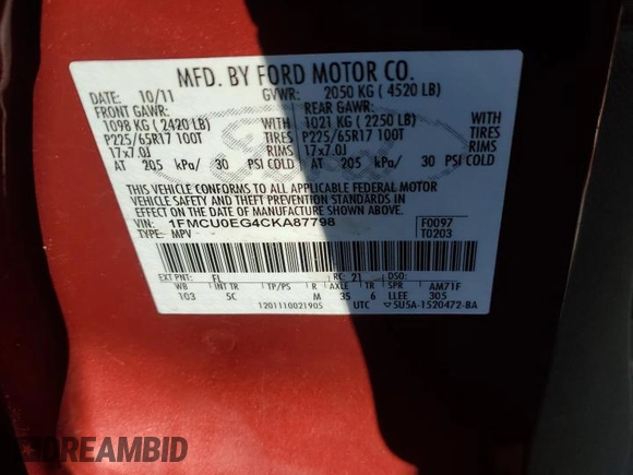 2012 Ford Escape Limited with VIN 1FMCU0EG4CKA87798, listed as a Copart auction lot 50345375 with 177,851 mi miles and Salvage Title. Bid and sale history available at carsss.com. Image 14.
