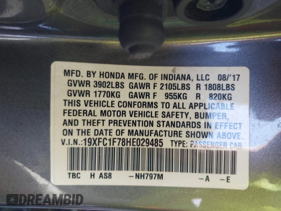 2017 Honda Civic Sedan EX-L with VIN 19XFC1F78HE029485, listed as a IAAI auction lot 41661686 with 110,804 mi miles. Bid and sale history available at carsss.com. Image 9.