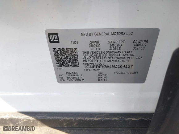 2022 Chevrolet Traverse LS with VIN 1GNERFKW4NJ104127, listed as a IAAI auction lot 41634489 with 47,538 mi miles. Bid and sale history available at carsss.com. Image 9.