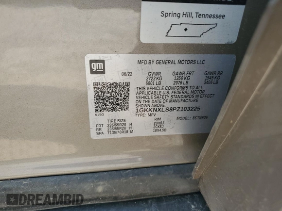 2023 GMC Acadia Denali with VIN 1GKKNXLS8PZ103225, listed as a Copart auction lot 58258045 with Not provided miles and Non repairable. Bid and sale history available at DreamBid. Image 12.