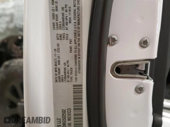 2021 Ram 2500 Laramie with VIN 3C6UR5FL3MG502502, listed as a Copart auction lot 52140935 with Not provided miles and Non repairable. Bid and sale history available at DreamBid. Image 12.